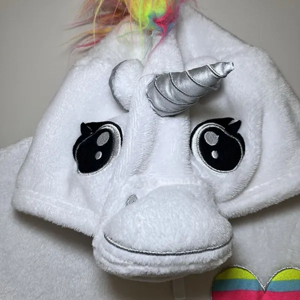Rainbow Unicorn Fleece‎ One Piece Zip Up Hoodie Pajamas Large Costume Halloween - Image 3