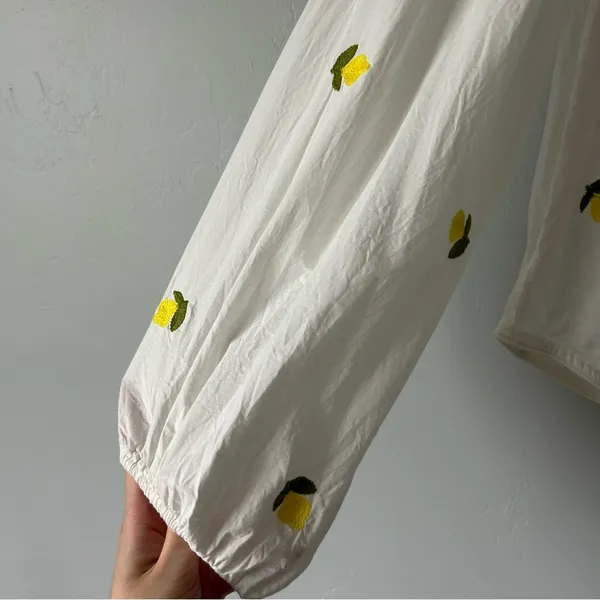 Anthropologie Maeve Embroidered Lemons Button Down Shirt Whimsy Euro Fruit - Image 3