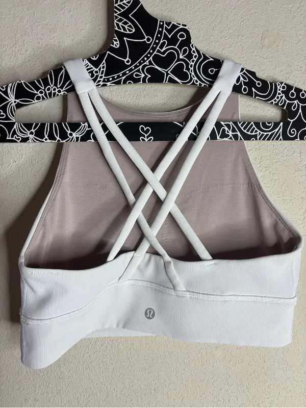 Lululemon Energy Bra High Neck Long Line Medium Support ribbed white size 8 - Image 3