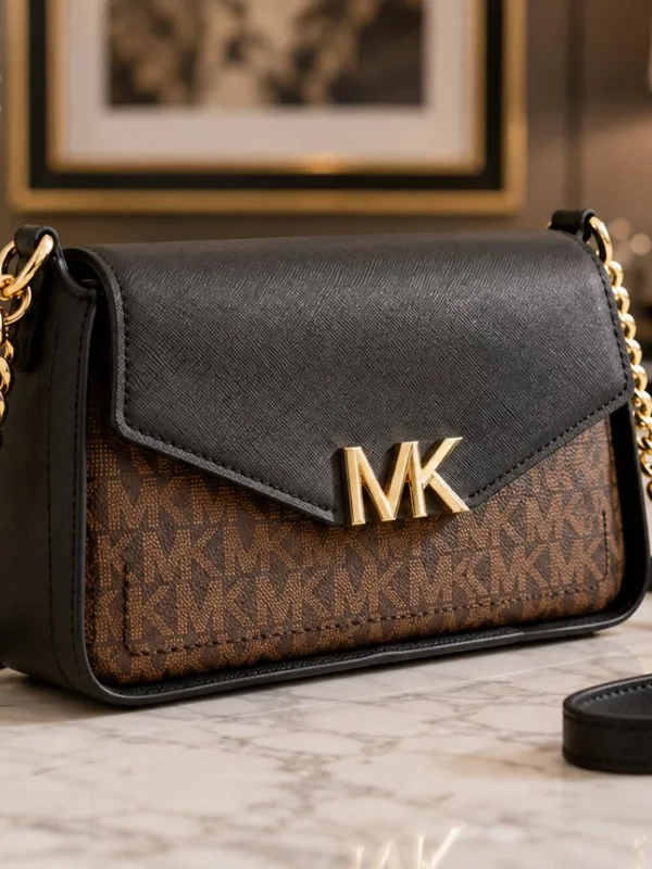Michael Kors Sylvia Small Logo Flap Crossbody Brown Black NWT - Image 4