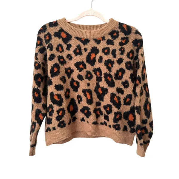 ASTR THE LABEL‎ Leopard Crewneck Sweater Brown Small - Image 2