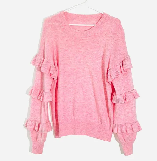 Women’s Pink Ruffle Sweater Size M - Image 3