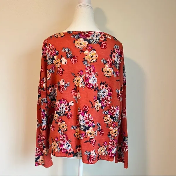 Garnet Hill Merino Wool Floral Knit Blouse Top Sweater Size Large - Image 5