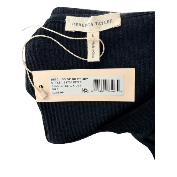 Rebecca Taylor Black Cold Shoulder Ribbed Knit Top Tie Sleeve Open Shoulder NWT - Image 5