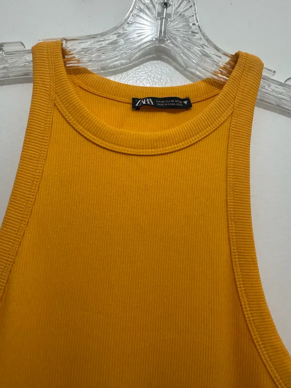 Zara ribbed midi dress mustard yellow color size M - Image 3