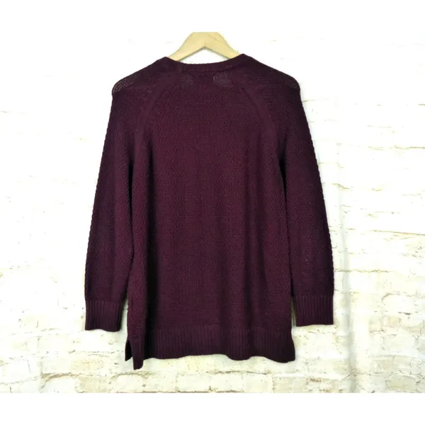 Old Navy Textured Knit Tunic Sweater Women S Burgundy Cotton Crew Cozy Relaxed - Image 8