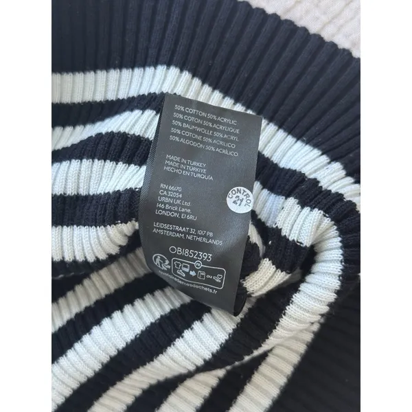 Maeve Anthropologie Collared Sweater XL Black White Striped‎ Gold Button Cuffs - Image 6