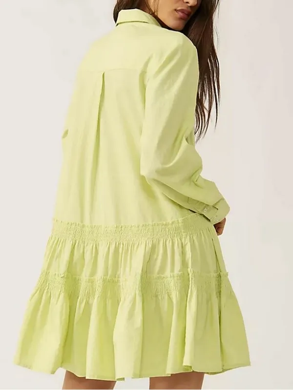 EUC Free People Billie Tiered Mini Shirt Dress Citrus Generous XS - Image 2
