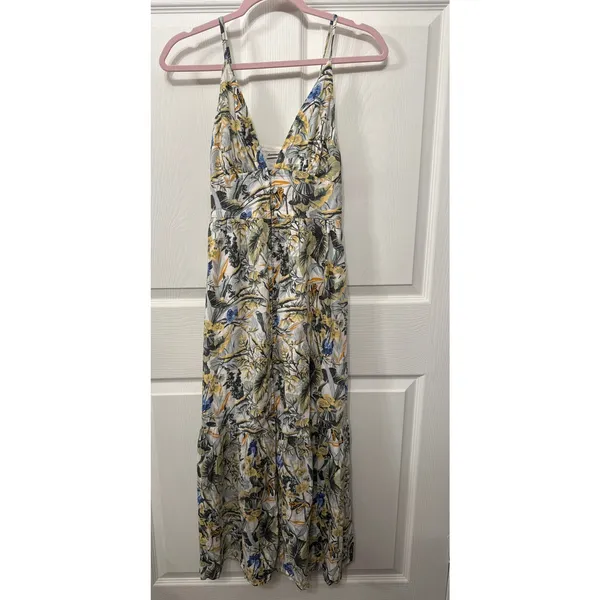 Abercrombie & Fitch Plunge Linen Blend Maxi Dress in Tropical Print, XS - Image 6