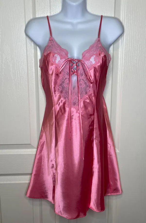 Vintage Frederick’s Of Hollywood Nightie Slip Chemise Rose Pink Lace Detail Sm - Image 2