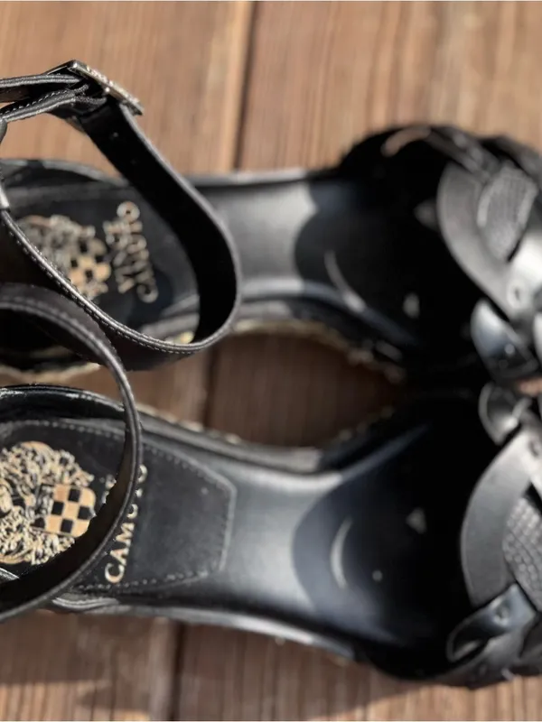 Vince Camuto Black Braided Square Toe Heels Ankle Strap Sandals - Image 3