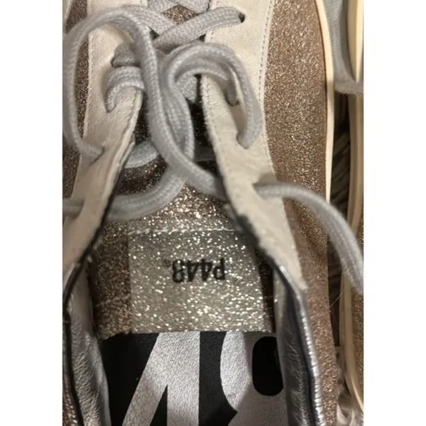 P448 Women's John Glitter Low Top Suede Sneakers‎ in Gold/Gray, Size 37 SPARKLE - Image 2