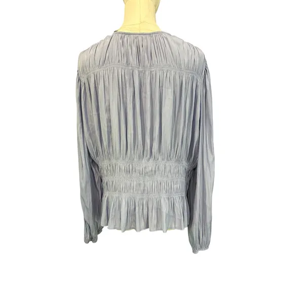 Universal Thread Boho Peasant Top XL Blue Long Sleeve Smocked Peplum V-Neck - Image 5