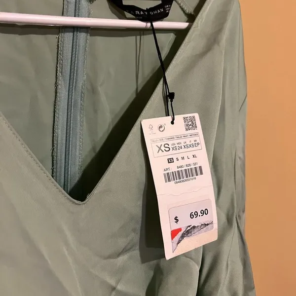 NWT Zara satin effect light green‎ mint mini dress xs - Image 6