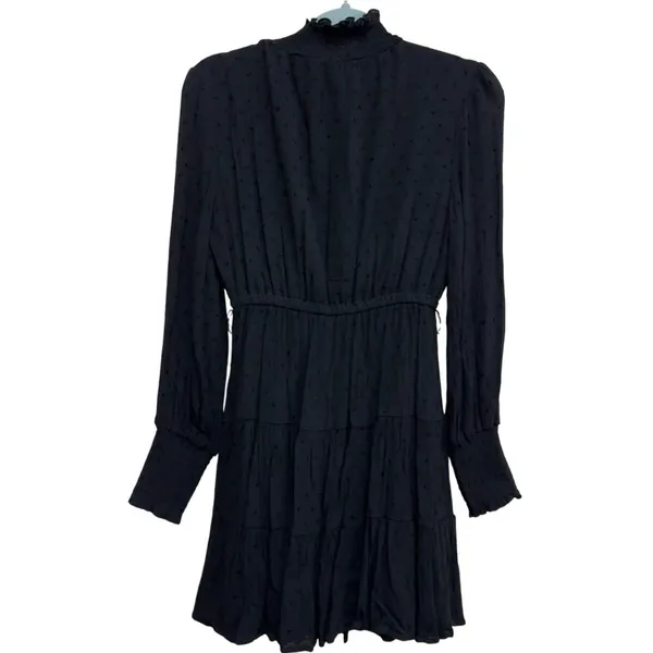 Baltic Born Black Swiss Dot Smocked Mock Neck Tiered Mini‎ Dress Large Boho - Image 3