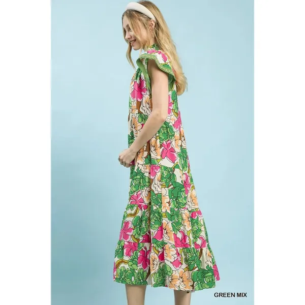 Umgee Mix Bold Floral Tiered Midi Dress -‎ Small - Image 3