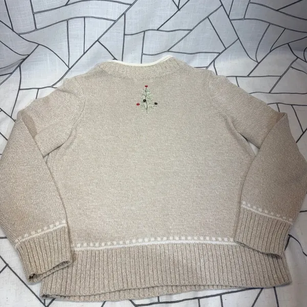 Christopher & Banks Sweater Small Beige Santa Hand Embroidered Christmas Holiday - Image 7