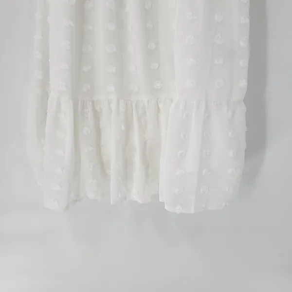 Kandra Womens Dress Medium White Smocked Flutter Sleeve Swiss Dot Flowy Midi NEW - Image 10