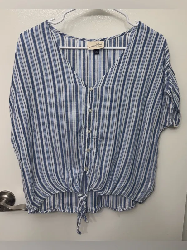 Universal Thread Striped Tie Front Top | Casual Feminine Summer Blouse - Image 2
