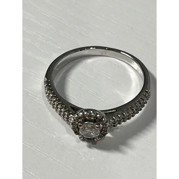 Halo‎ Ring Round Cut Cubic Zirconia Silver tone Size 9 - Image 5
