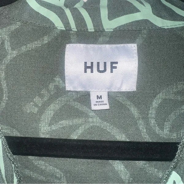 Huf Worldwide Groovy 1/4 Zip Linen Blend Polo Shirt Logo All Over Peace Signs - Image 4