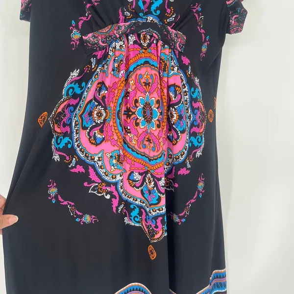 Snap Y2K Babydoll Dress Sz L Medallion Boho Festival Hippie Retro Stretchy Artsy - Image 5