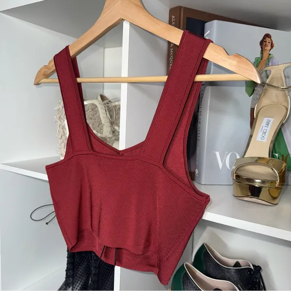 Banana Republic Sculpted Knit Crop Top In Burgundy Womens Small New NWT $70 - Image 4