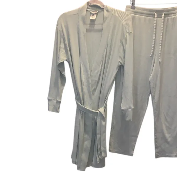 Land’s End Women's Light Green Ribbed Intimate Set Robe & Pants Pajama - Image 2