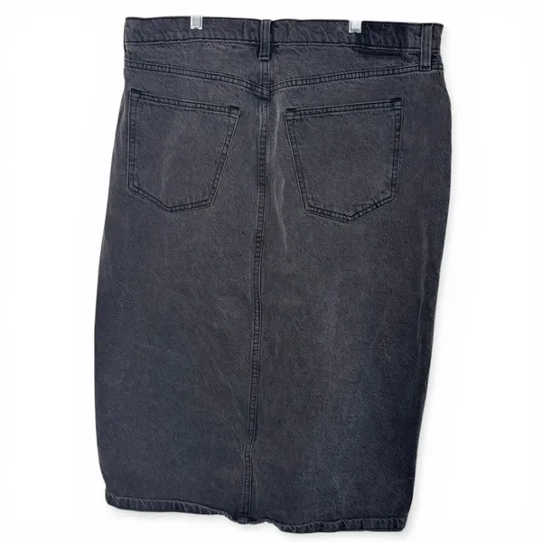 Abercrombie & Fitch Black Denim Knee Length Skirt Front Slit High Rise 32W 14 - Image 3