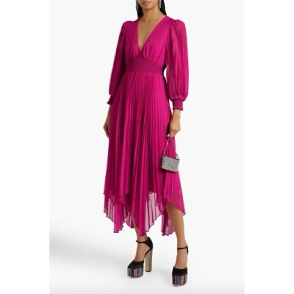Alice & Olivia Sion‎ Pleated Asymmetric Dress - Image 5