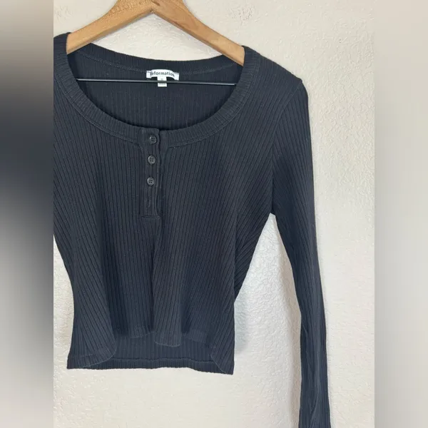 Reformation Billie Knit Top Ribbed Cropped Black Long Sleeve Medium $98 - Image 10