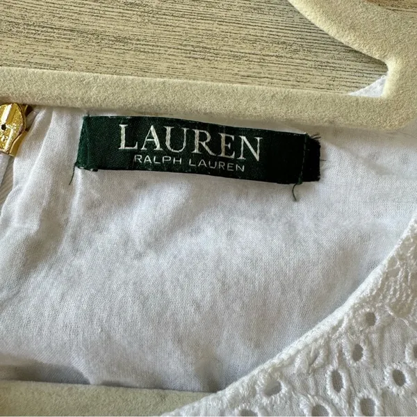 Lauren Ralph Lauren White Cotton Voile Floral Eyelet Long Sleeve Dress‎ Boho - Image 11