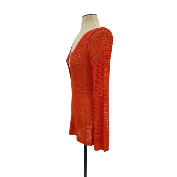 Peppermayo Sunriser Crochet Mini Dress Red Orange Cutout Ring Long Sleeve S/M - Image 4