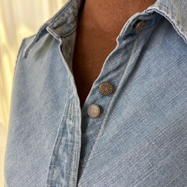 90s Vintage Bill Blass Denim Top M Button Front Western Cottage Coastal Grandma - Image 11