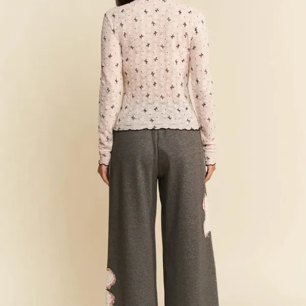 Davi & Dani Ribbon Bow Lace Hem Long Sleeve‎ Mesh Layering Top - Image 10