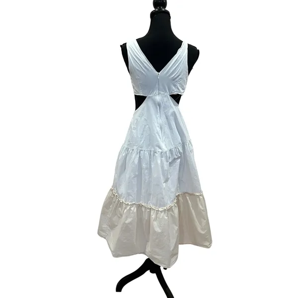 Endless Rose Cottage Midi Dress SMALL Cut Out Waist Ruffle Cotton Designer $110 - Image 8