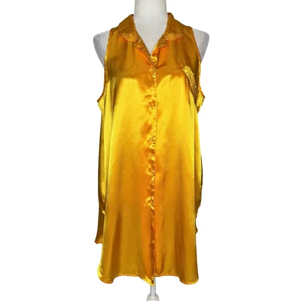 Vintage Stefanie Lingerie Slip‎ Dress L Chemise Button Golden Yellow Hong Kong - Image 3