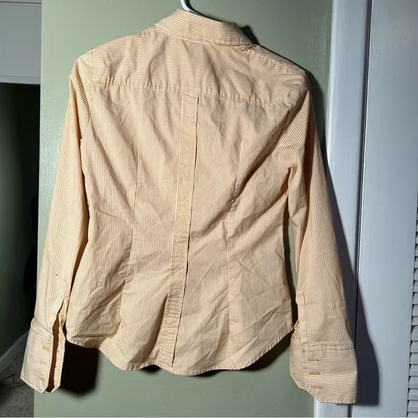 New‎ York & Company Women's Size Small Button Down Shirt Yellow White Pinstripes - Image 5