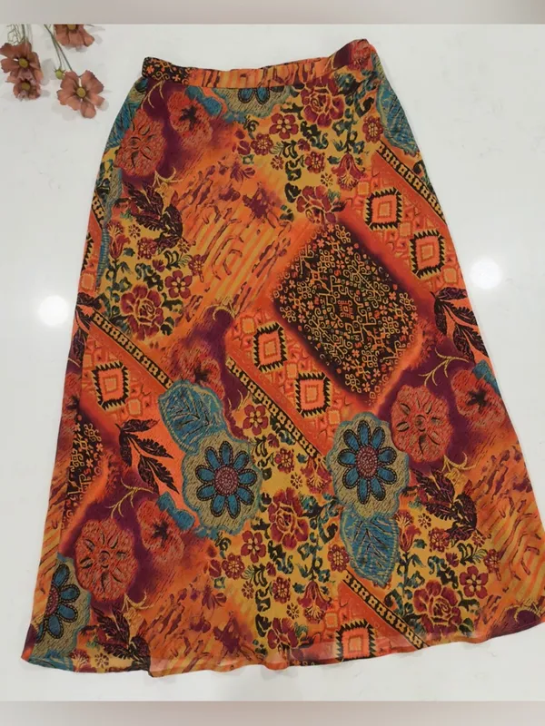 Coldwater Creek Orange Floral Patchwork Midi Skirt - Image 3