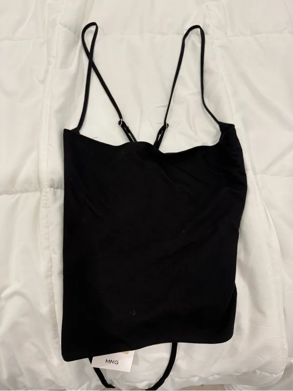 Mango Black Cowl Neck Cropped Camisole - Image 3