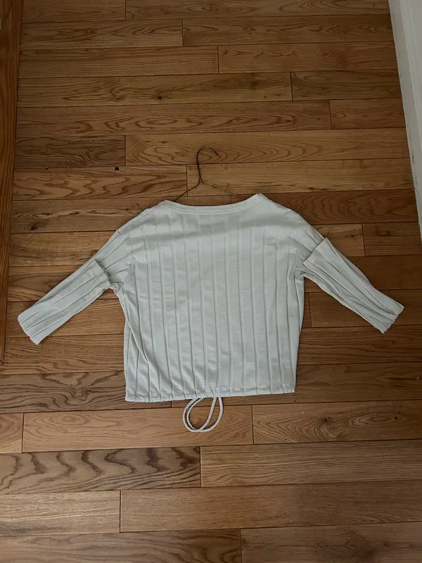 American Eagle Cream Ribbed Long Sleeve Top - Image 3