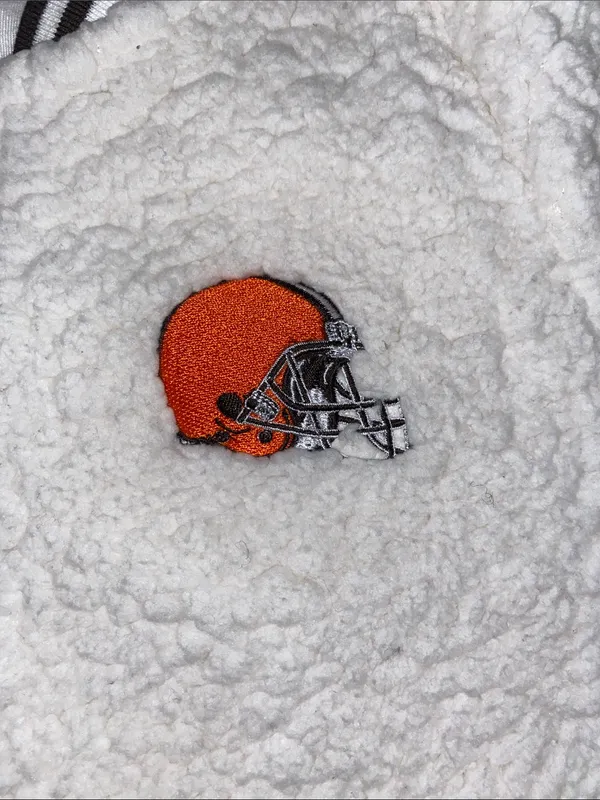 NFL Team Browns Cream Sherpa Zip Jacket with Embroidered Helmet - Image 3