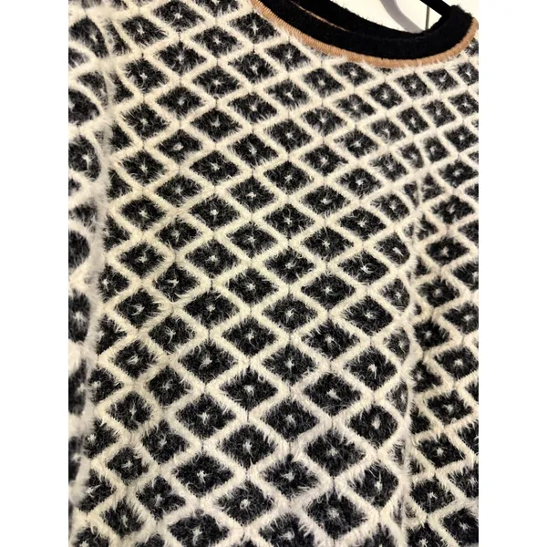 Diamond Pattern Sweater‎ Crewneck Pullover Knitwear Neutral Tones Cozy Chic - Image 3