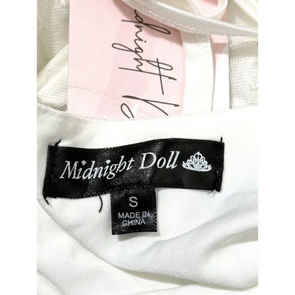 Midnight Doll White Pearl Beaded Midi Dress Small Open Back Rush Birthday - Image 8