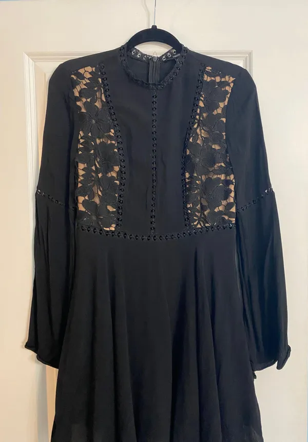 Black Lace Long Sleeve Mini Dress - Image 2