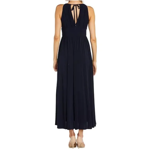 NEW R&M Richards 1289 Maxi Dress Navy Beaded Waist Formal Womens Size 8 - Image 3