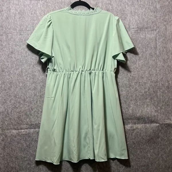SHEIN Curve Mint Green Lace Trim V-Neck Empire Waist Flutter‎ Sleeve Dress 1XL - Image 7