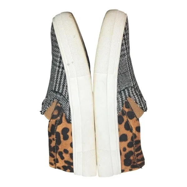 Mata Slip On Sneakers Womens 7.5 Plaid‎ Leopard Print Mixed Media Low Top Shoes - Image 9