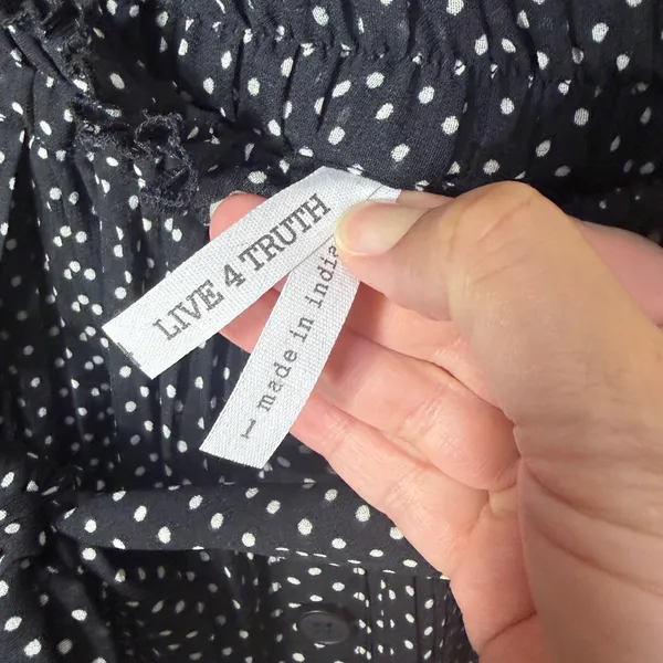Live 4 Truth Black White Polka Dot Button Front Smocked Midi Skirt Large - Image 4