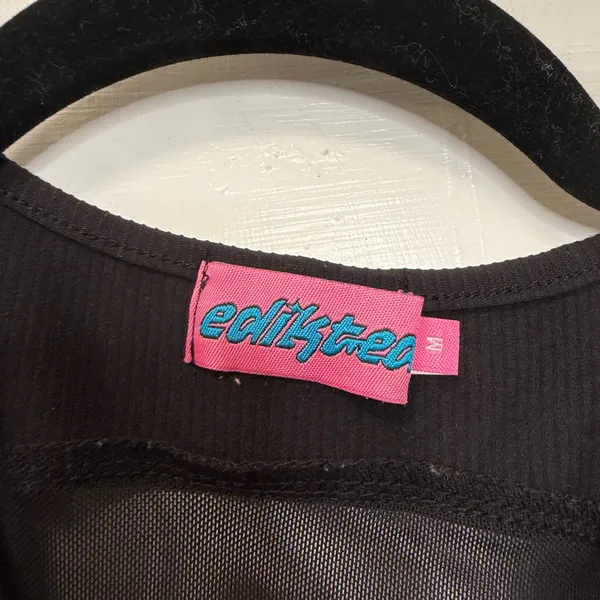 Edikted Black‎ Ribbed Long Sleeve Mesh Crop Top Size Medium - Image 3